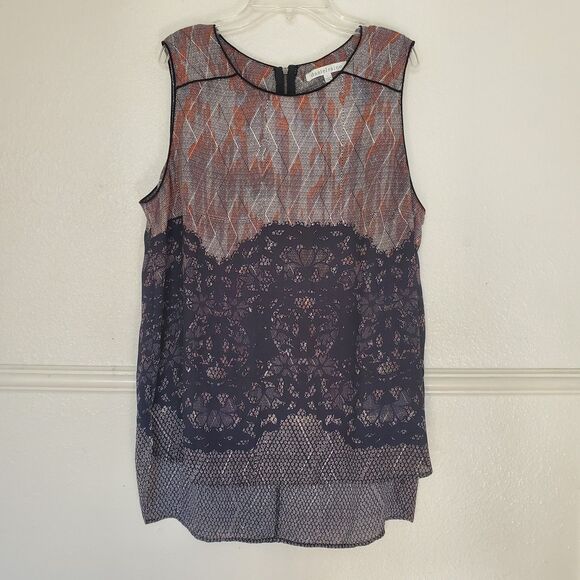 Daniel Rainn Top Hi-Low Sleeveless Blouse Womens Size Large Geometric Lace Print - Picture 14 of 15